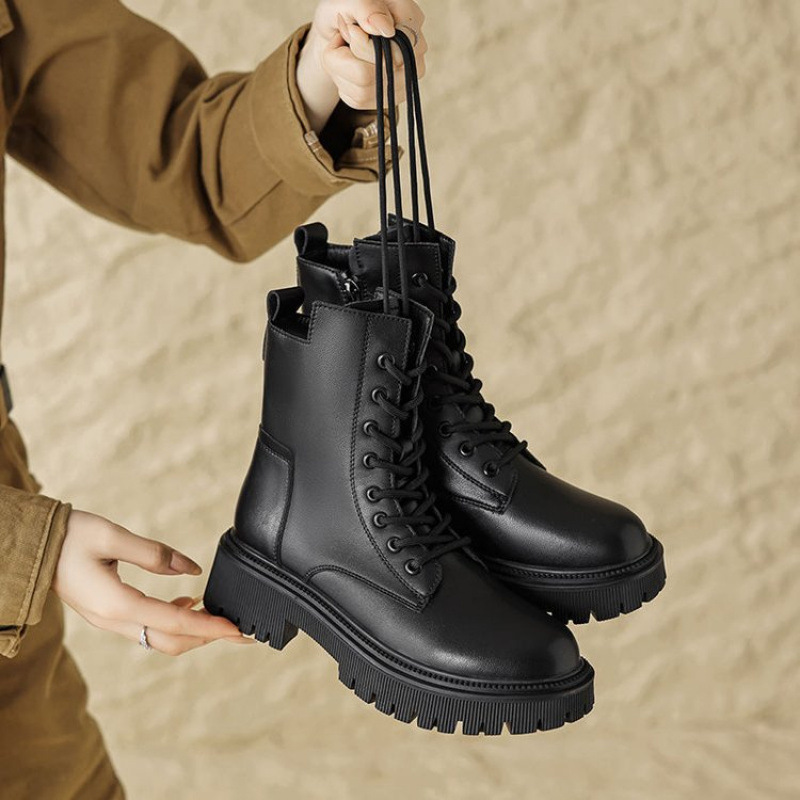 Free shipping designer Boots Martin boots women 2025 spring autumn new versatile thick soled midsole with skirt short boots