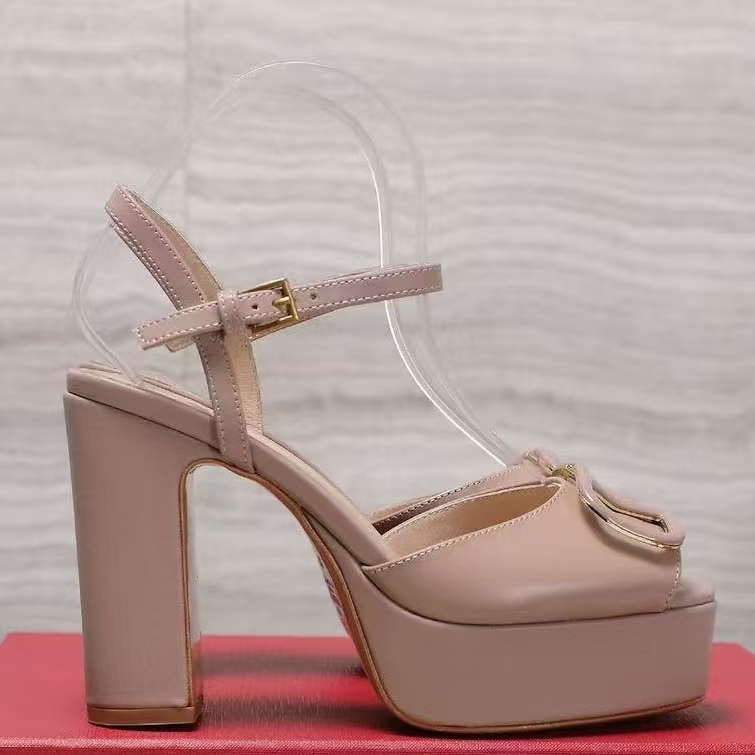 Platform Genuine Leather Peep Toes pumps shoes Sandals high-heeled ankle strap chunky heels Slingbacks shoes 130mm Women Luxury Designers Evening Party shoes bag