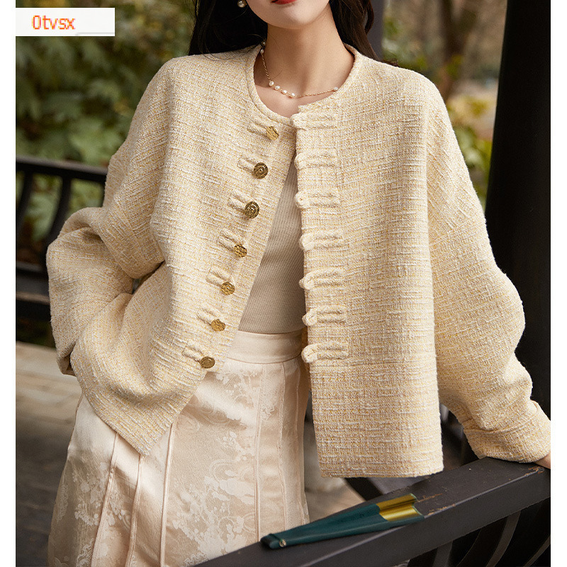 2025 autumn fashion and winter new top texture new Chinese style jacket high-end ethnic style coarse woolen women's white short designer jacket l