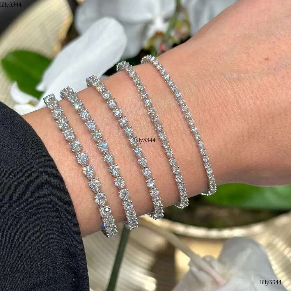 Iced Out 4mm VVS Moissanite Tennis Chain Sterling Sier Bracelet Men Women Charm Dia Jewelry