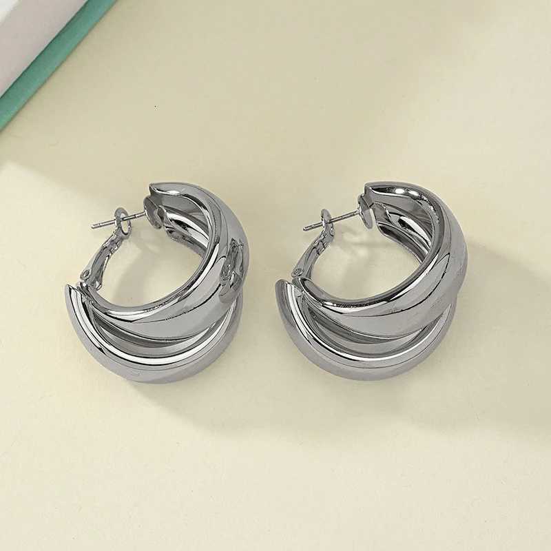 Stainless Steel Chunky Hoop Earrings for Women Girls Gold Color Double Ring Thick Geometric Drop Earrings Statement Jewelry Gift Y251018