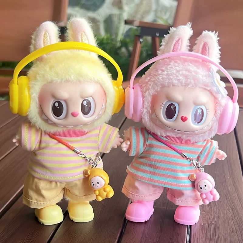 For 17cm Labubu Doll Clothes macaron Candy Striped TShirt Shorts Clothing set Labubu 30 Doll outfit designer Diy accessoriesT251018