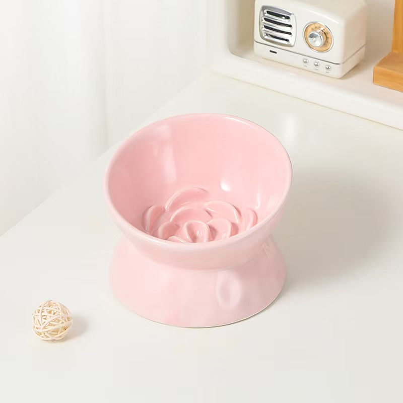 K3253 Slanted ceramic pet bowl, high-legged cat and dog bowl with neck protection, anti-knockover food bowl