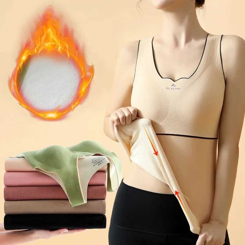 Thermal Underwear Velvet Vest Winter Womens Solid Bottom with Chest Pad Camisole Slim Warm Sling Vest Female Thermal Underwear T251018