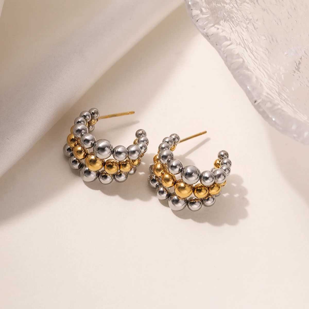 NEWBUY Fashion SilverGold Color Stainless Steel Beads Design Geometric Stud Earrings For Elegant Women Party Jewelry Gift Y251018