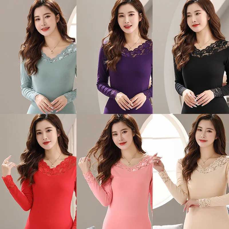 Womens Thermal Underwear Cotton Woman Winter Clothing Sexy Lingerie Set Long Johns Lace Bottoming Thermal Shirt Pant Sets 2Pcs T251018