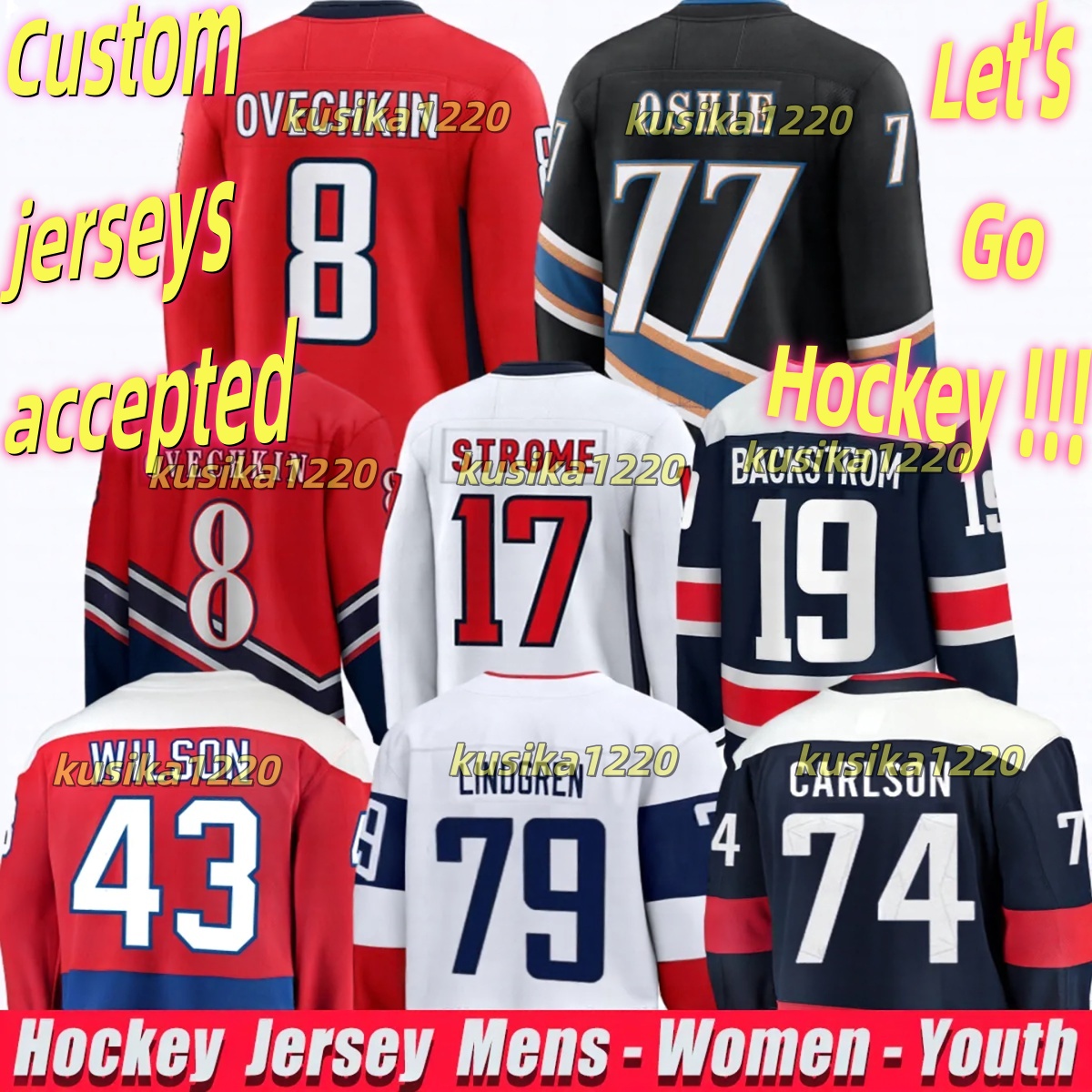 Capitals Jersey Alex Ovechkin Jersey Strome T.J. Oshie Tom Wilson Nicklas Backstrom Charlie Lindgren Logan Thompson Jaromir Jagr Washiington Hockey Jerseys