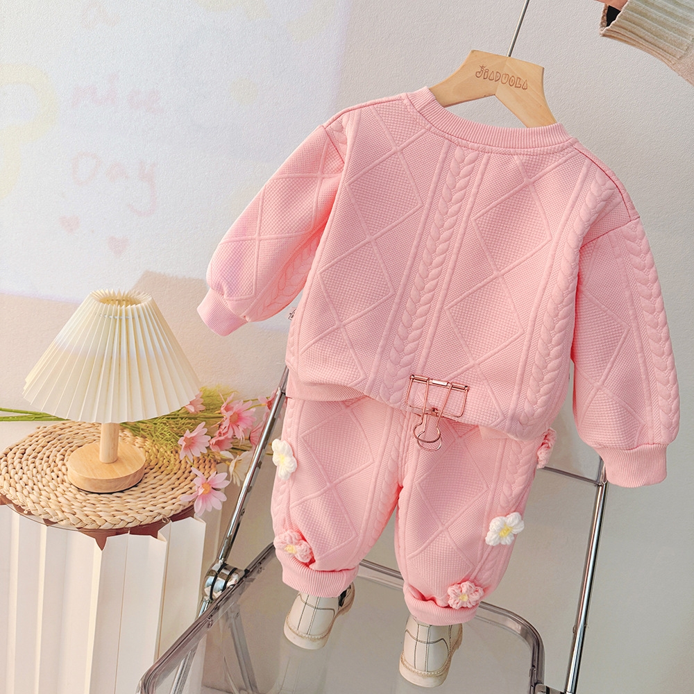 Girls' Spring and Autumn Collection 2025 New Style Girls' Two Color Little Flower Baby Spring Two Piece Children's Clothing Set