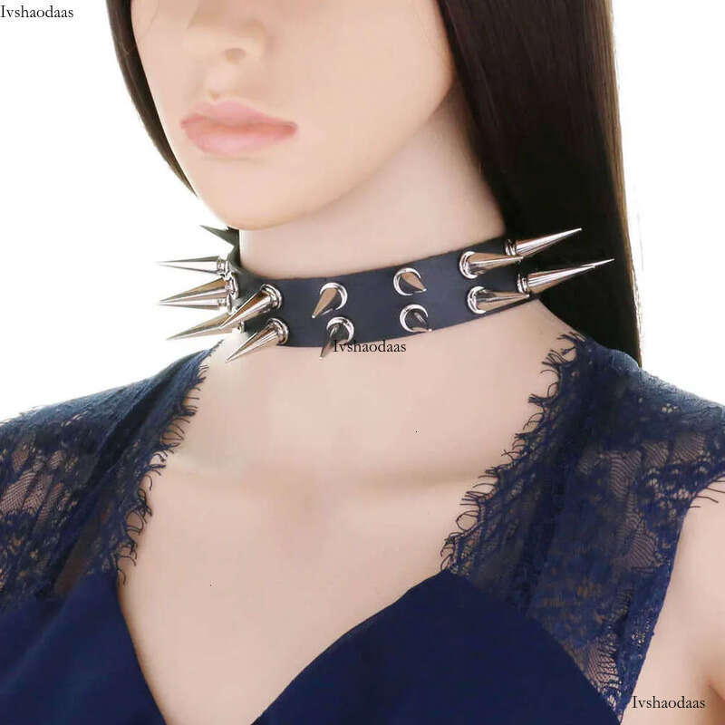 Fashion Hip Hop Style Nightclub Leather Creative Designer Necklace Double Row Rivet Neck Collar Chain