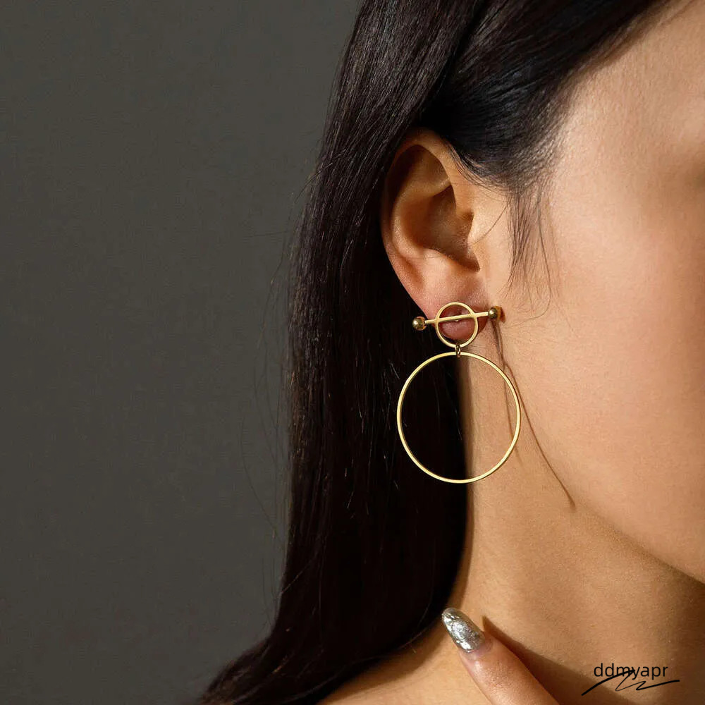 Gold-Plated Hoop Earrings: Stainless Steel Fashion Jewelry ddmyApr For Women - Circle Design
