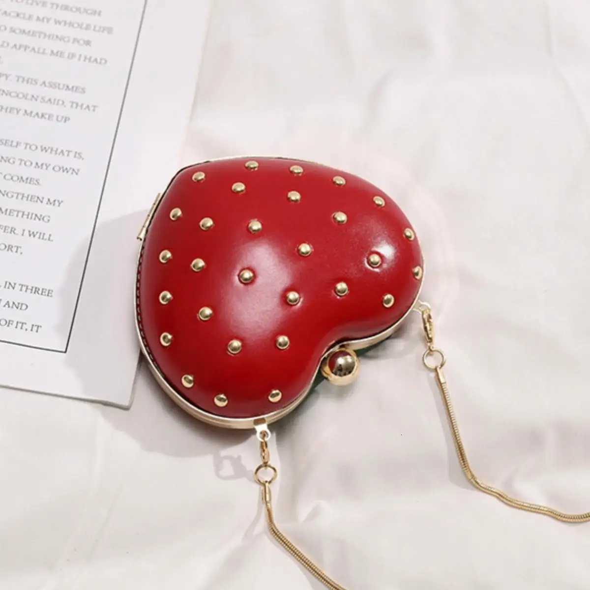 Womens Summer Fashion Cute Strawberry Crossbody Bag Rivet Snake Bone Chain Bag Z251018