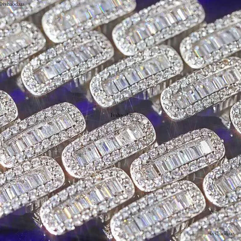 Customization Miami 20mm Width S Plated Gold Real Moissanite Fashion baguette Necklace Cuban Link Chain