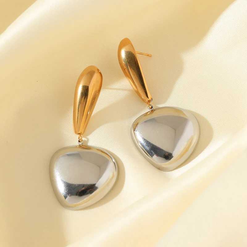 GANEMLY 316L Stainless Steel Geometric Two Color Pendant Earrings For Women Charm Metal Texture Waterproof Ear Dangle Jewelry Y251018