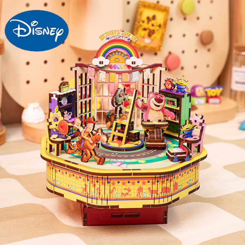 Disney Genuine Toy Story Strawberry Bear Buzz Lightyear Assembly Model Toy Wooden Puzzle Music Box H251018