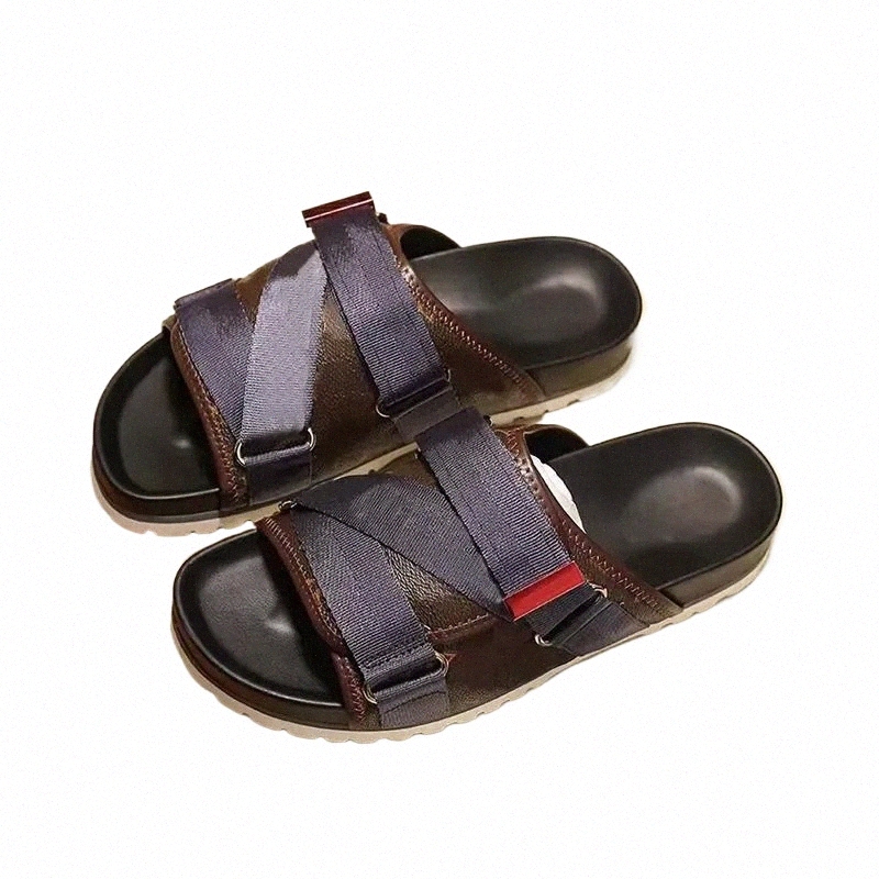 slippers Black Alpha Oblique Jacquard Fashion Summer White Nylon Bands Sandy Beach Sandals Loafer r3TL#