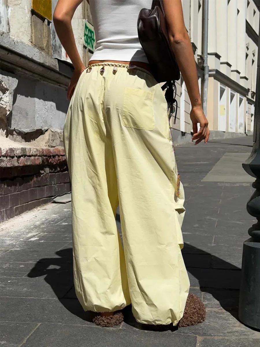 Blubelle Womens Low Waist Cargo Pants Drawstring Ruched 100Cotton Baggy Trousers Elastic Hem Autumn Casual Streetwear 251017