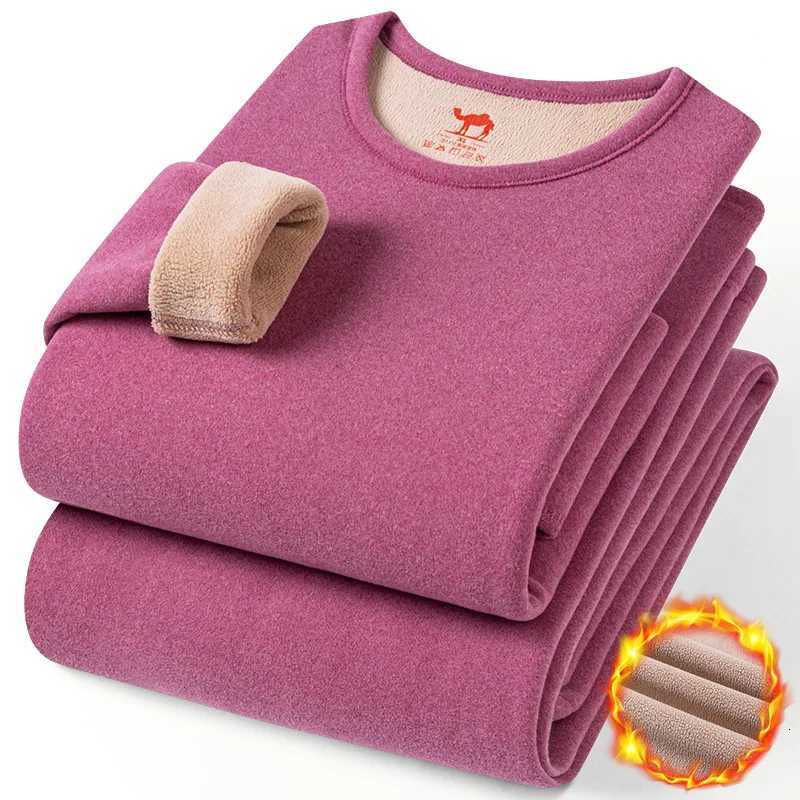 FW24 Upgraded Women super thicken Camels wool thermal underwear sets O neck fleeced wool thicken cold long John for winter wear T251018