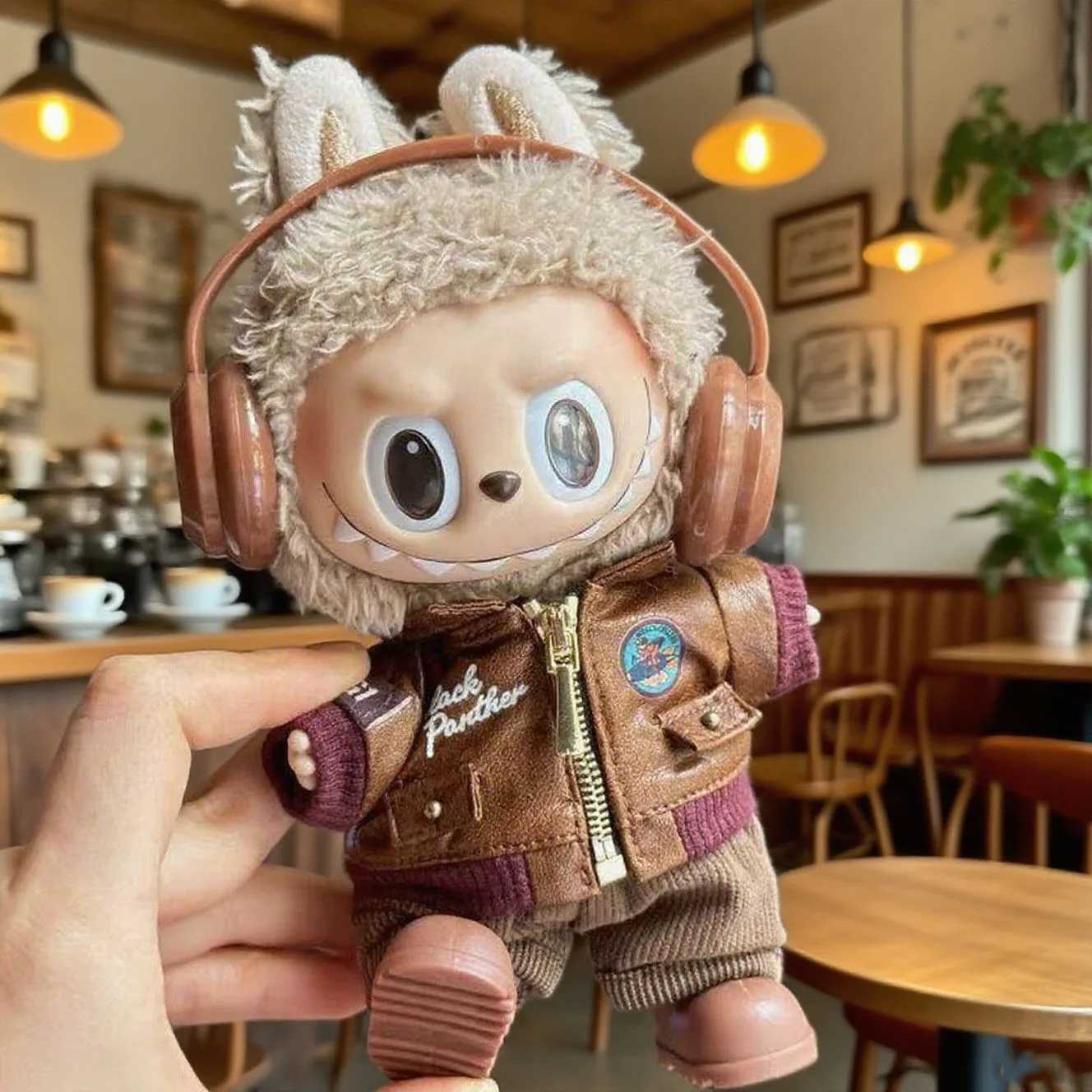 Brown Retro Flying Jacket Fashion Doll Clothes for Labubu Doll Fashion Clothes Set Accessories GiftT251018