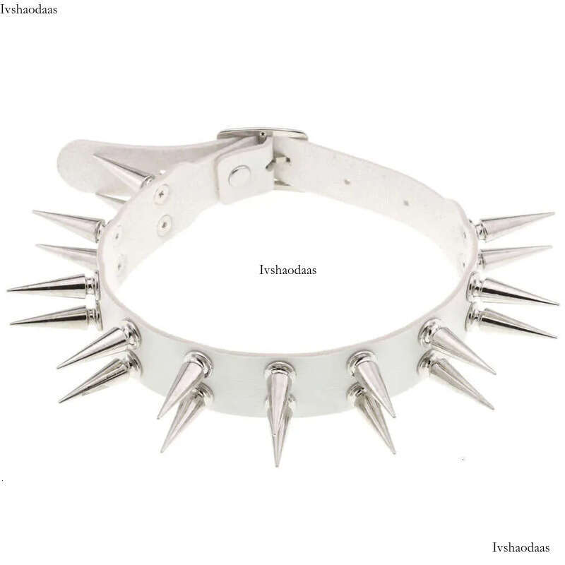 Fashion Hip Hop Style Nightclub Leather Creative Designer Necklace Double Row Rivet Neck Collar Chain