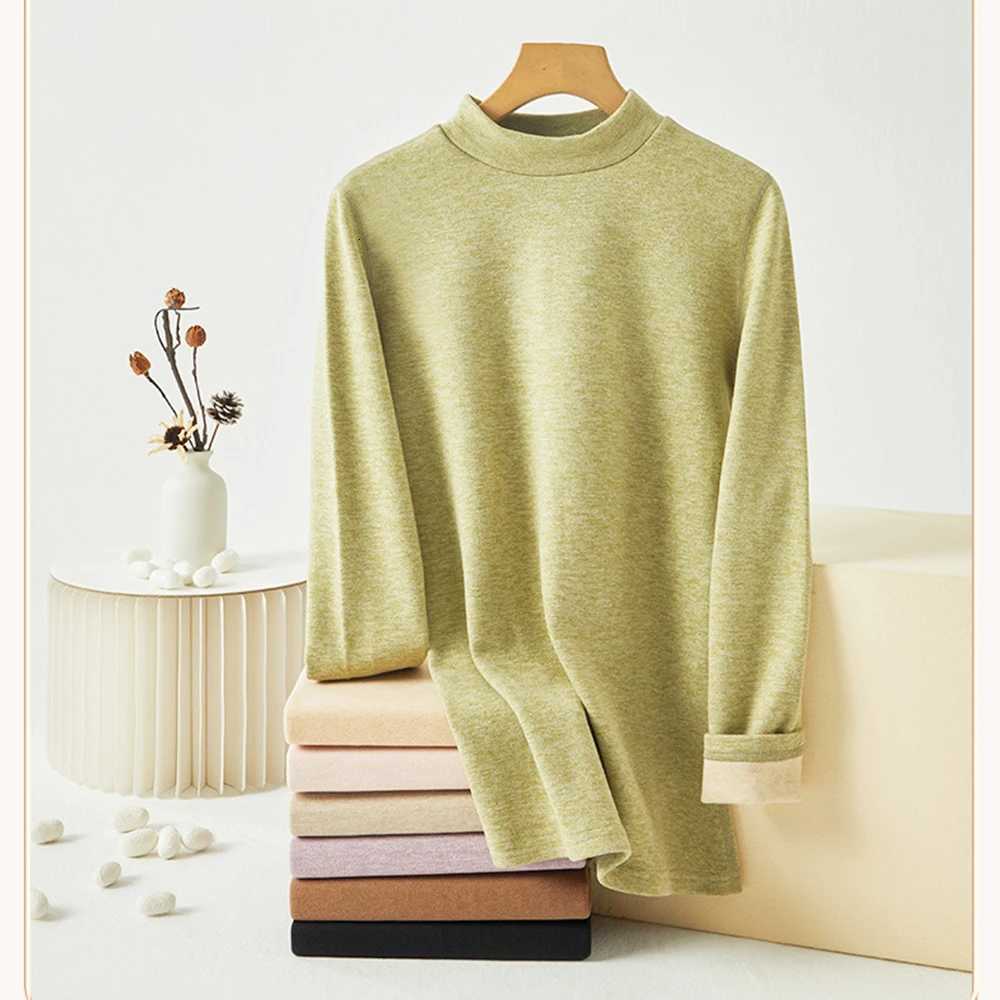Womens Cashmere Silk Thermal Underwear Thermal Tops Warm Pants Thickened Solid color Half turtleneck Long Sleeve Winter Clothes T251018