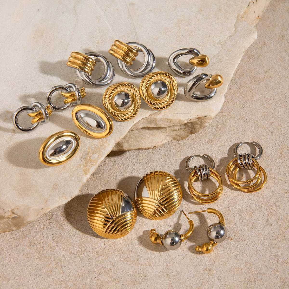 Uworld Gold Color And Silver Color Tone Earrings Fluted Square Fan Mixed Metal Earrings Two Tone Art Deco Revival Modernist Stat Y251018