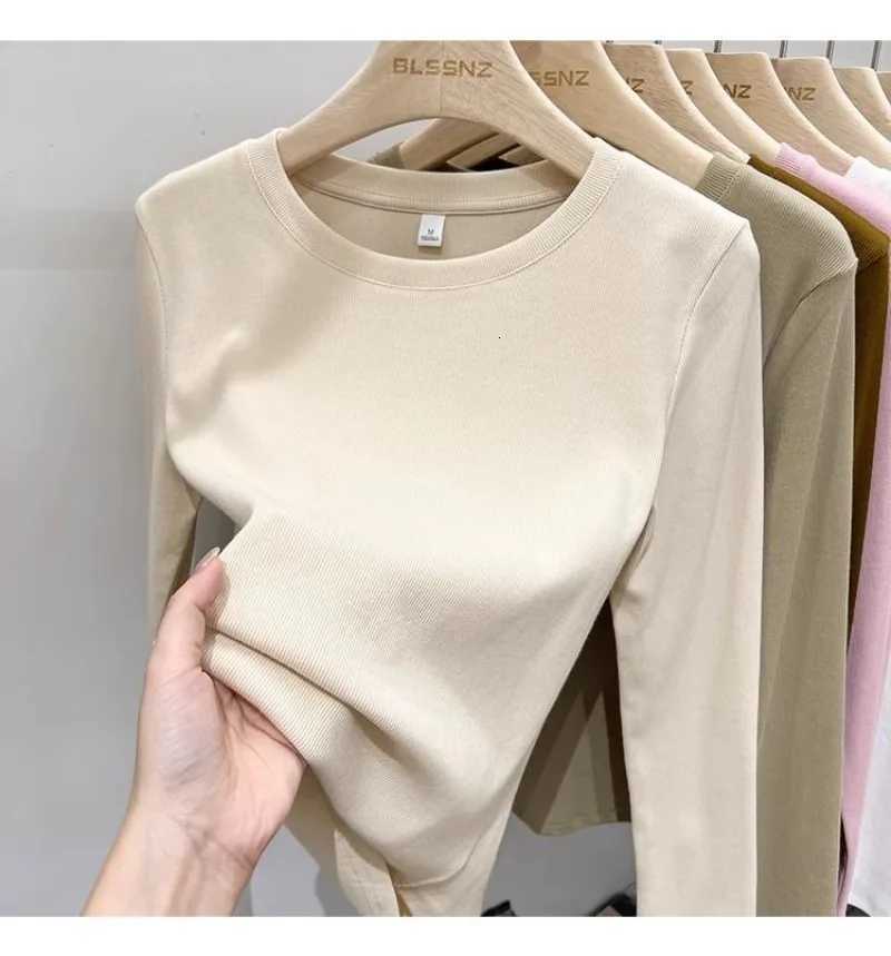Winter Women Thermal Underwear Tops Round Neck Fleece Basic Pullover Autumn Slim Fit Thin Velvet Top Casual Thermal Shirt Women T251018