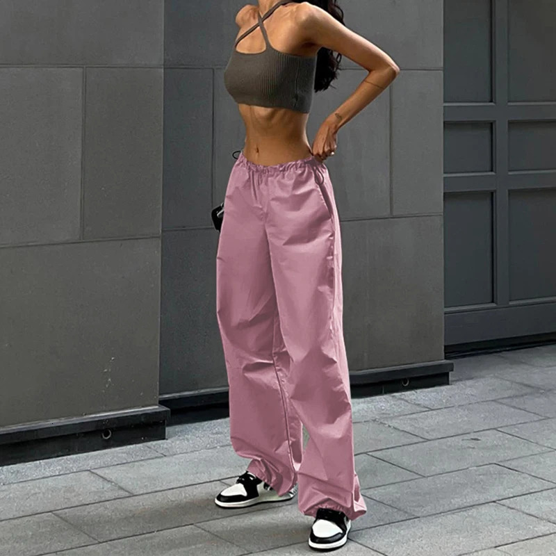 Y2K Trousers Women Casual Wide Leg Cargo Pants Drawstring Solid Streetwear Elastic Waist Sweatpants Loose Joggers Hip Hop 251017