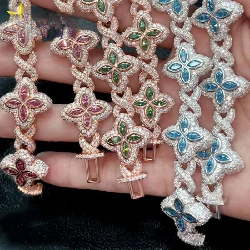 Best Selling Hip Hop Rapper Clover Bracelets ddmyApr Sterling Sier VVS Moissanite Infinity Cuban Link Bracelet Fine Jewelry