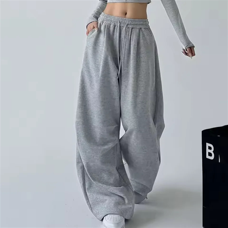 Fashion Vintage Y2K Baggy Pant Women Summer Wide Leg Elastic Waist Loose Pants Lady Solid Color Hip Hop Trousers Casual Clothing 251017