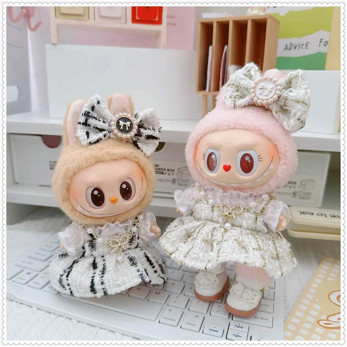 17cm Labubu Doll Accessories Clothes Advanced Luxury Design Sweet Woolen Shawl Suit Skirt Labubu Clothes Messenger Bag LoafersT251018