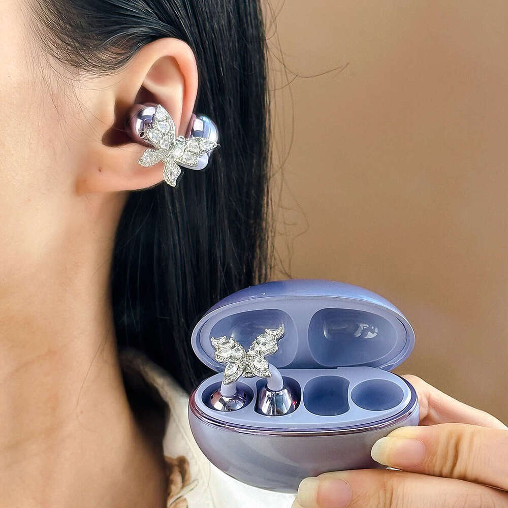 Runna Compatible Bluetooth Earphones Ear Clip Jewelry Inlaid with Zircon Butterfly Earrings for Women