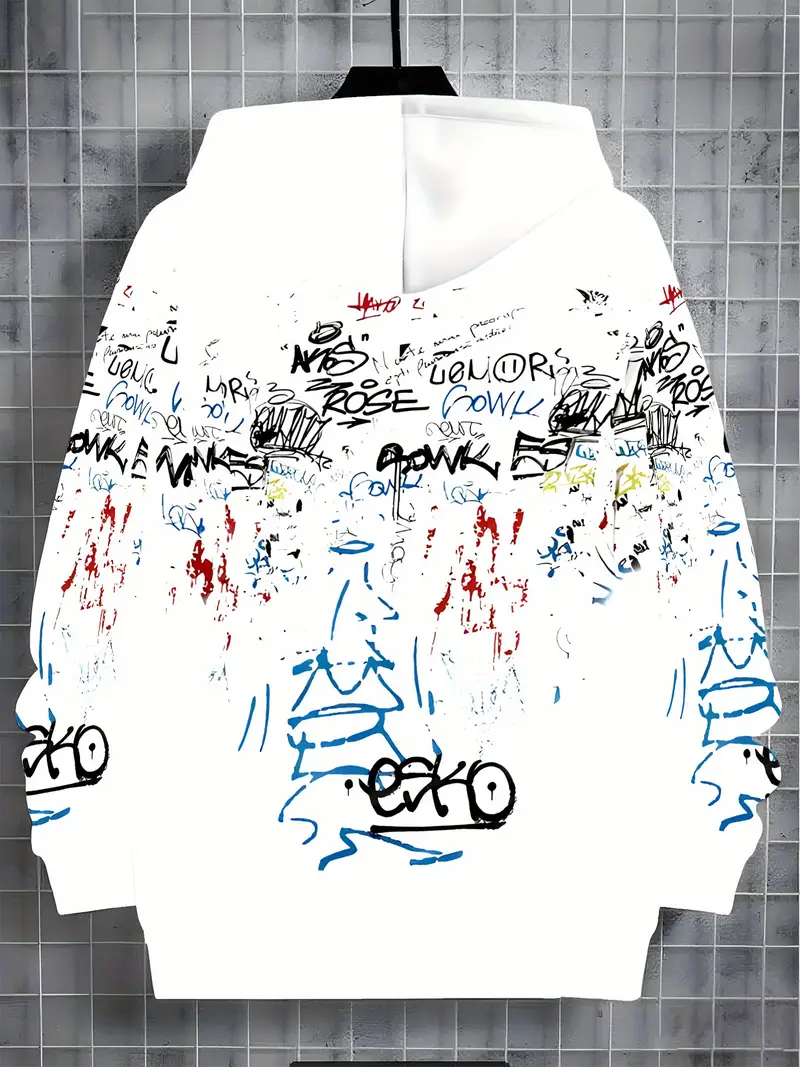 Streetwear Mens Oversized Hoodie with Graffiti Graphics Casual Sweater 2-2-4