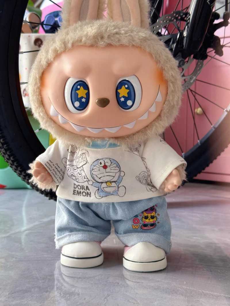 For Doll Clothes Suitable For 38cm Labubu Wearing Mokoko King Doll Clothes Doll Accessories Replacement Clothing Blue OverallsT251018