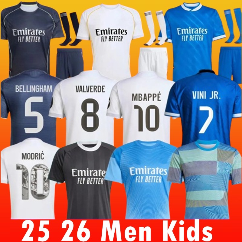 BELLINGHAM VINI JR MBAPPE Football Jersey 25 26 Football Shirt RODRYGO CAMAVINGA Real Madris VALVERDE 2025 2026 Arda GuLer Away Fans Player Version 3rd Men Kids Kit