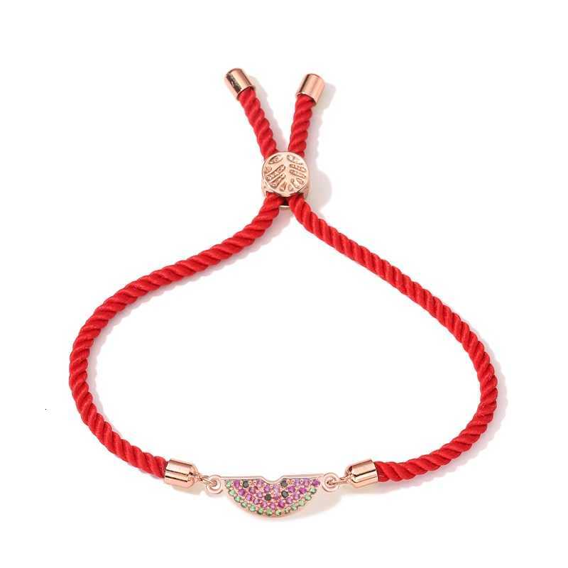AAA Cubic Zirconia Crystal Mini Watermelon Charm Bracelet Women Red Black Cord Rope CZ Stones Fruit Adjustable Jewelry PresentL251018