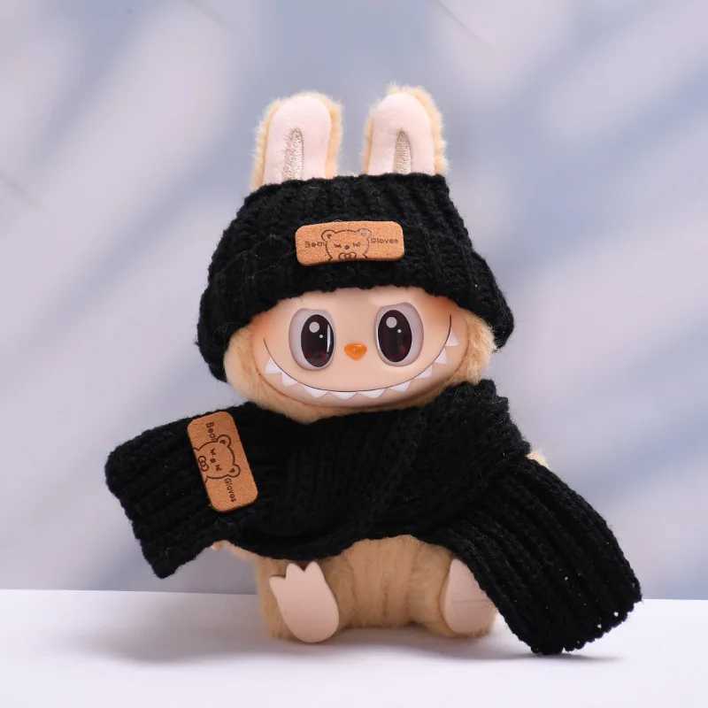 LABUBU 17cm Knitted hats and scarves made of yarn Outfit Accessories For Korea Kpop Exo Labubu Idol V1 V2 cartoon bear hat buttoT251018