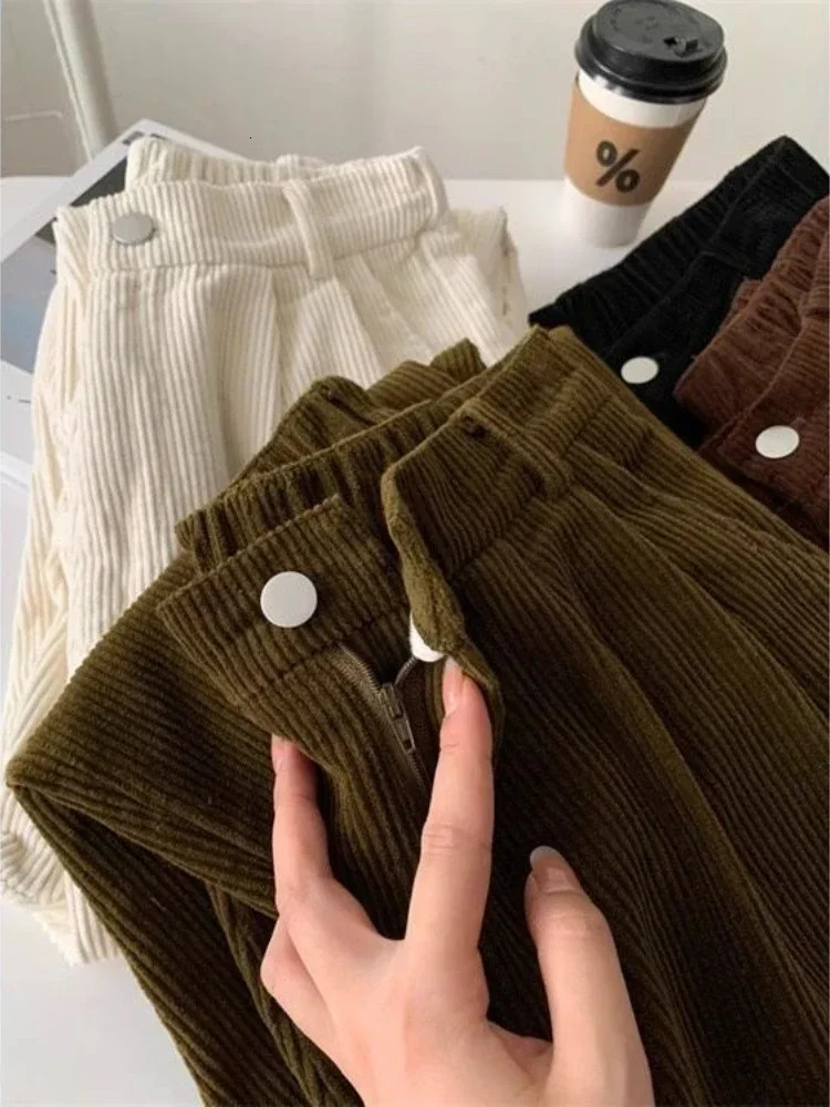 Retro High Waist Straight Corduroy Pants Women Y2k Baggy Wide Leg Trouser Korean Fashion All Match Streetwear Clothes 251017