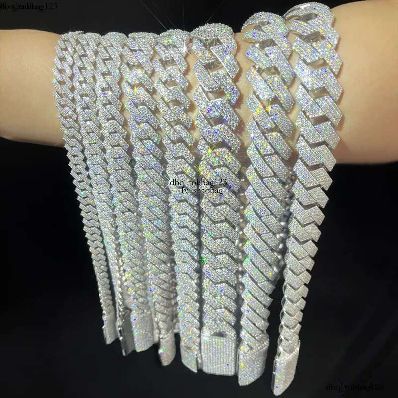 VVS Mossanite 2rows 8mm 10mm 12mm 14mm S Sier Dia Necklace Man Moissanite Hiphop Cuban k Chain
