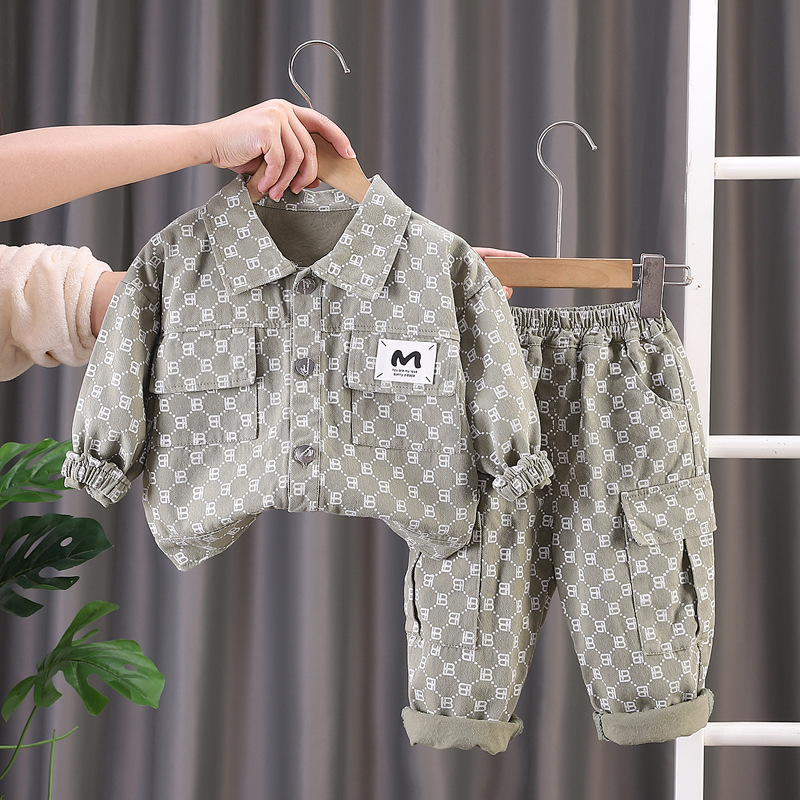 Free Shipping 2025 Korean Style Plaid Two-Piece Set, Trendy Boys Girls Spring Fall Outfits, Baby Casual Clothes 0-5 Years