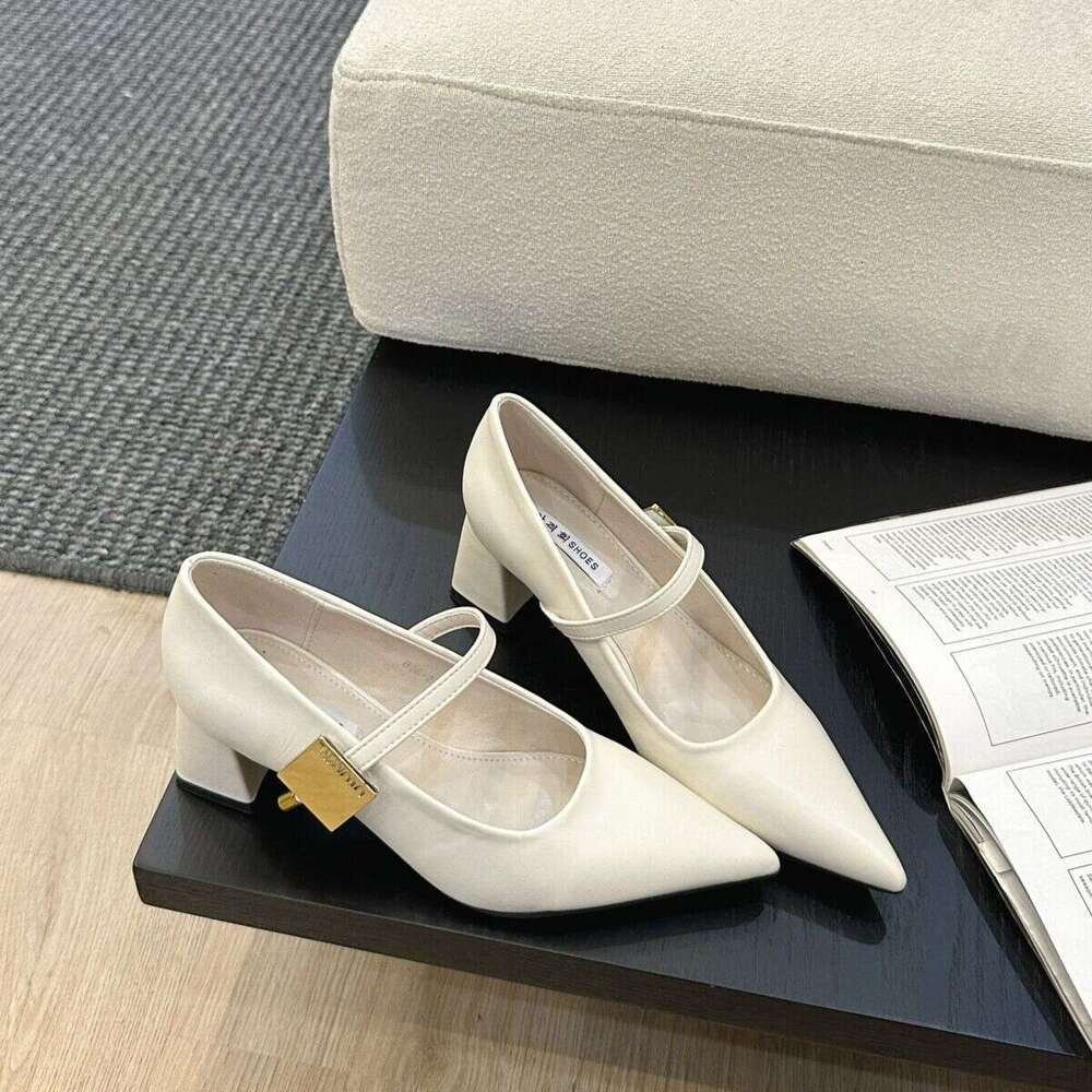 Chunky Heel French Pointed Toe Single for Women 2025 New Spring Summer Winter Mary Designer Shoe Jane Leather Shoes