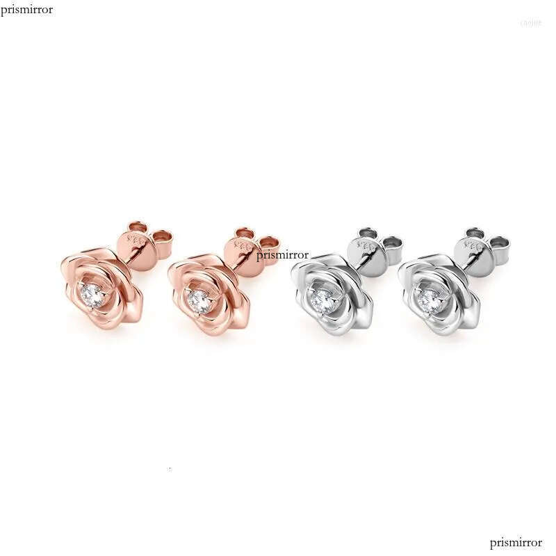 Stud Earrings Vintage Rose Flower Moissanite D Color 3mm Simple Dia Sterling Sier Fine Jewelry Gift For Women