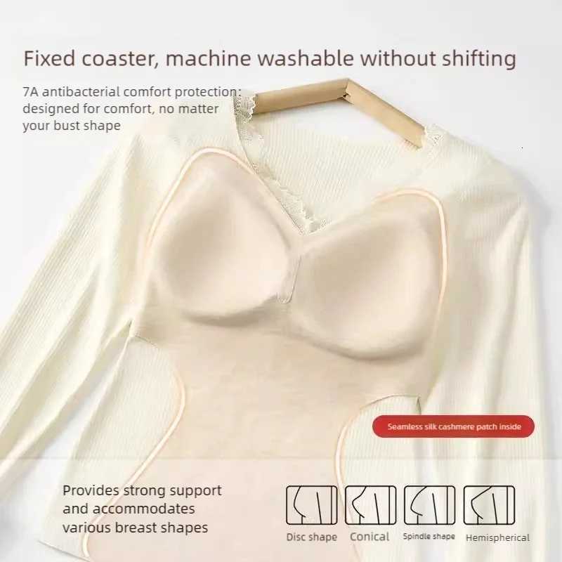 Cashmere and silk thermal underwear for women thickened with fleece autumn and winter long Johns and thermal pajamas set T251018