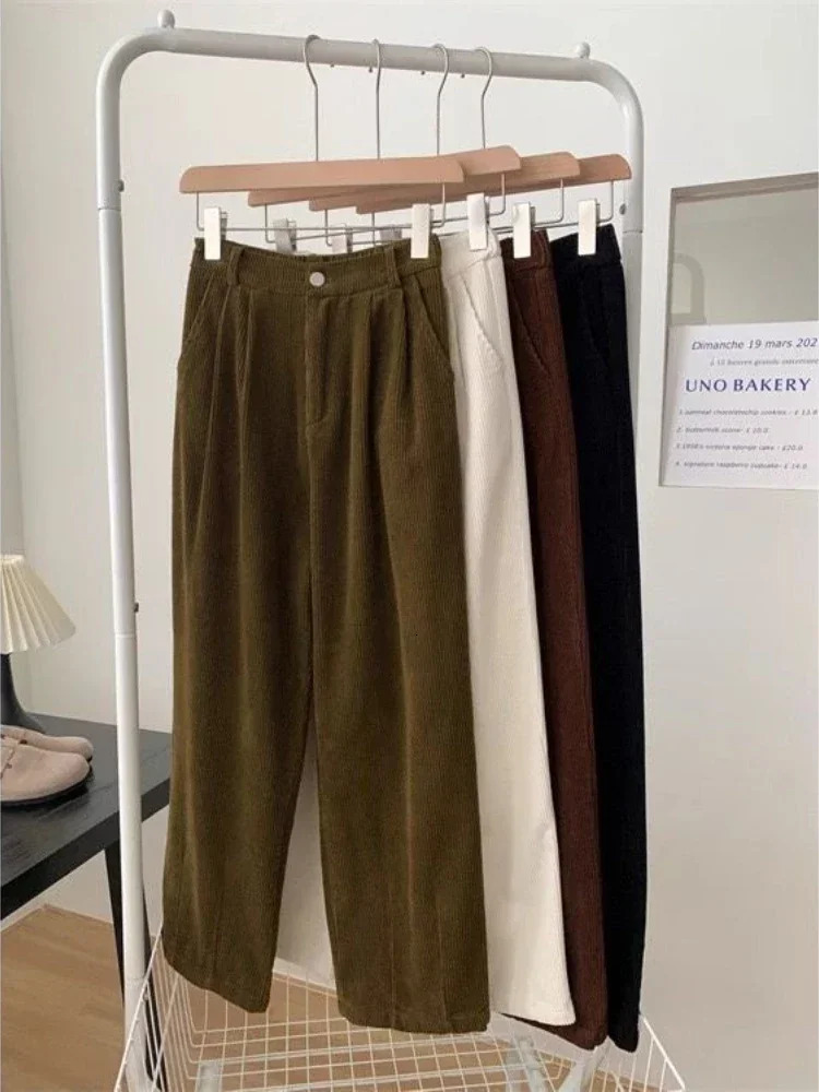 Retro High Waist Straight Corduroy Pants Women Y2k Baggy Wide Leg Trouser Korean Fashion All Match Streetwear Clothes 251017