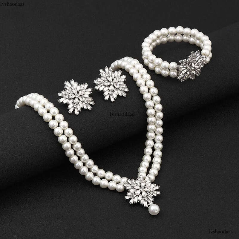 Womens Pearl Necklace Cubic Zirconia Dubai Dinner Set Party Engagement Handmade Jewelry Accessories