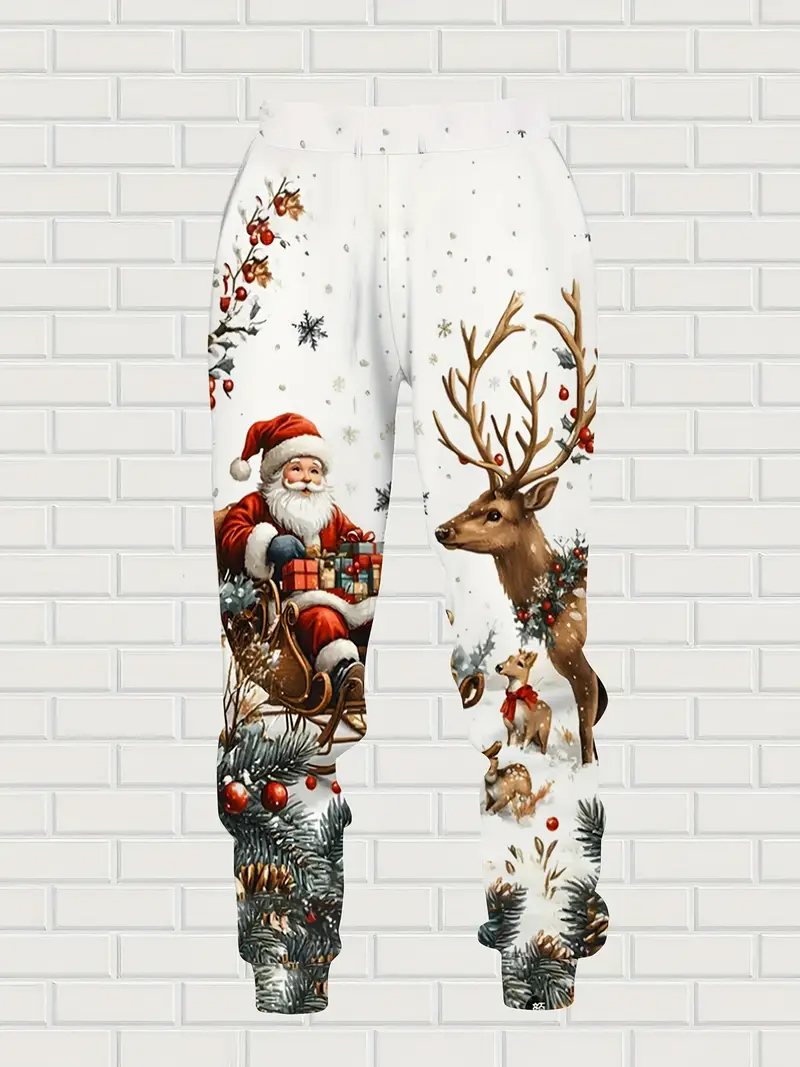 Men's Christmas Santa & Reindeer Graphic Hoodie Set - 2 Piece Casual Streetwear Outfit2-3-Christmas Edition