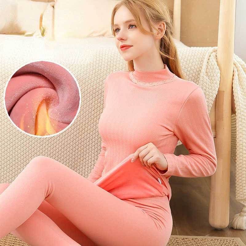 Thermal Underwear Womens Thick and Velvet Midhigh Neck Wool Fleece To Keep Warm Tops Body Tights Autumn Clothes Cotton Winter T251018