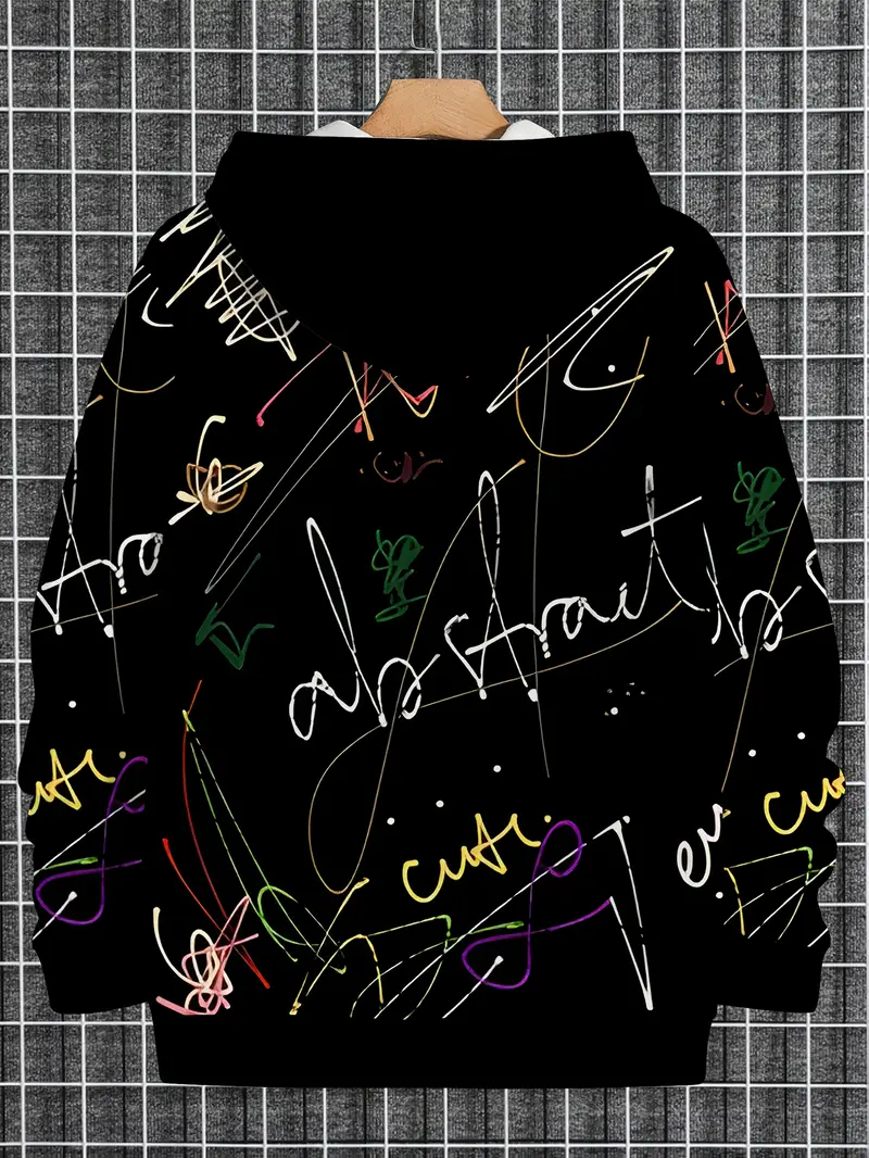 Men's Artistic Scribble Graphic Oversized Hoodie - Streetwear Casual Sweatshirt 2-2-5