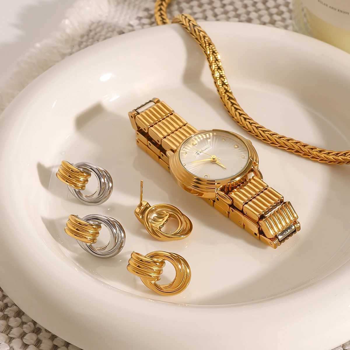 Uworld Mini Double Hoop Stud Earrings by Caitlyn Minimalist Multi Knot Hoop Earrings Classic Gold Color Jewelry Perfect Gift for Y251018