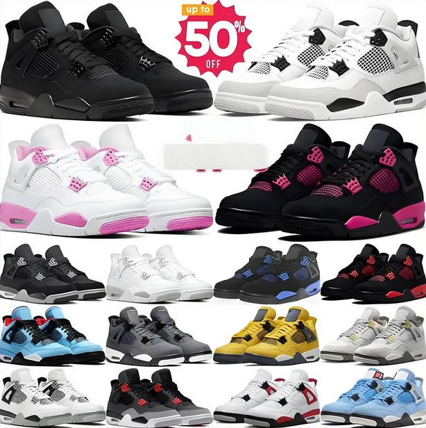 Mens Womens Designer Basketball Shoes 4 4s Black Cat Sneakers Military Pure Money Sail Red Cement White Oreo Cool Grey University Blue Men Women Sports Trainers