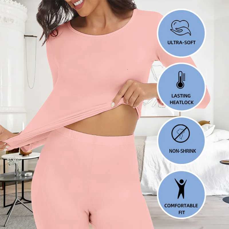 2 Piece Thermal Underwear Set for Women Long Johns Soft Base Layer Keep Warm Top Bottom for Winter Round Neck Lingerie Underwear T251018